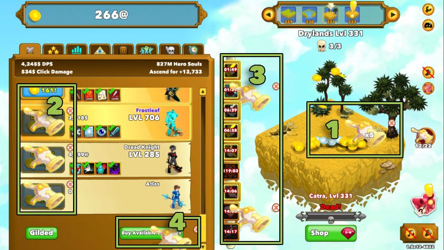 Four areas to assign Auto Clickers in Clicker Heroes