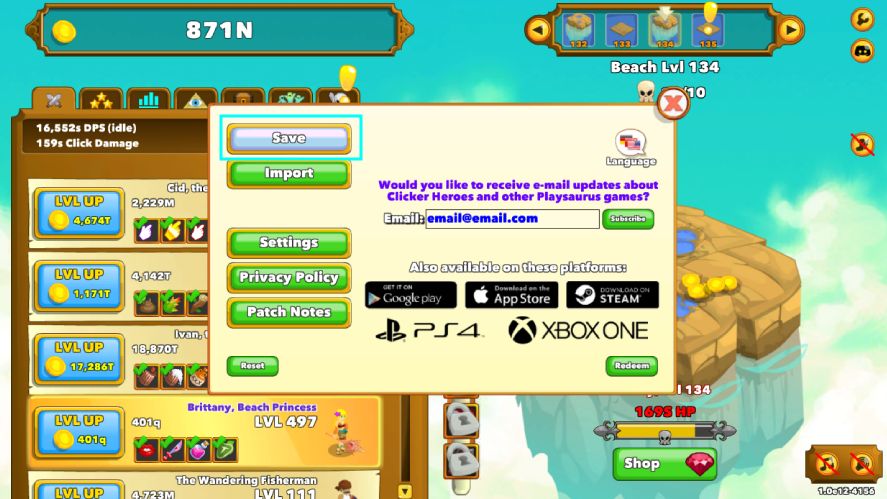 Backing Up Your Save File in Clicker Heroes