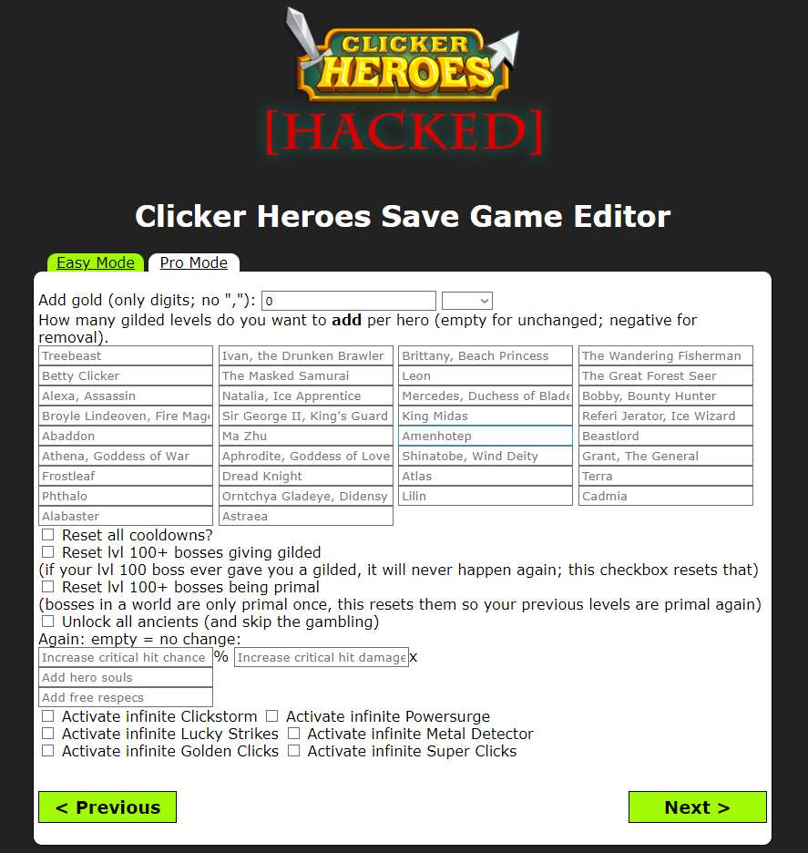 Itshax's Clicker Heroes Save Game Editor