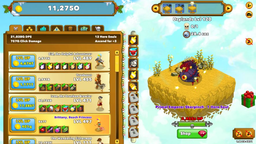 The Nature of Clicker Heroes: Clicking, Upgrading, and Grinding