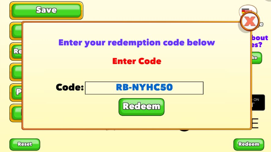 Image showing the free redeem code claimable on Clicker Heroes Idle Clicker Game. Code displays: RB-NYHC50