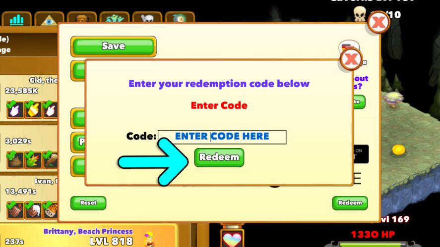 The final step to redeem codes in Clicker Heroes