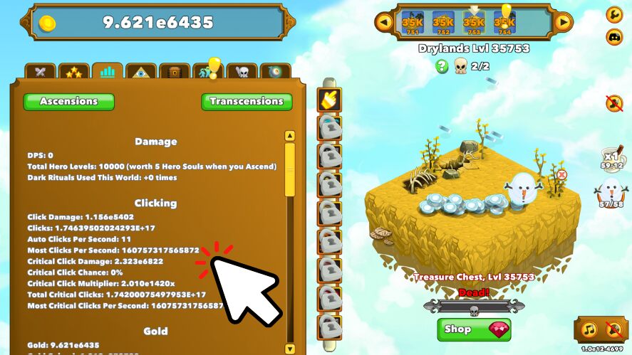 An Image Showing CPS record in Clicker Heroes