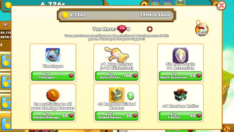 Clicker Heroes shop