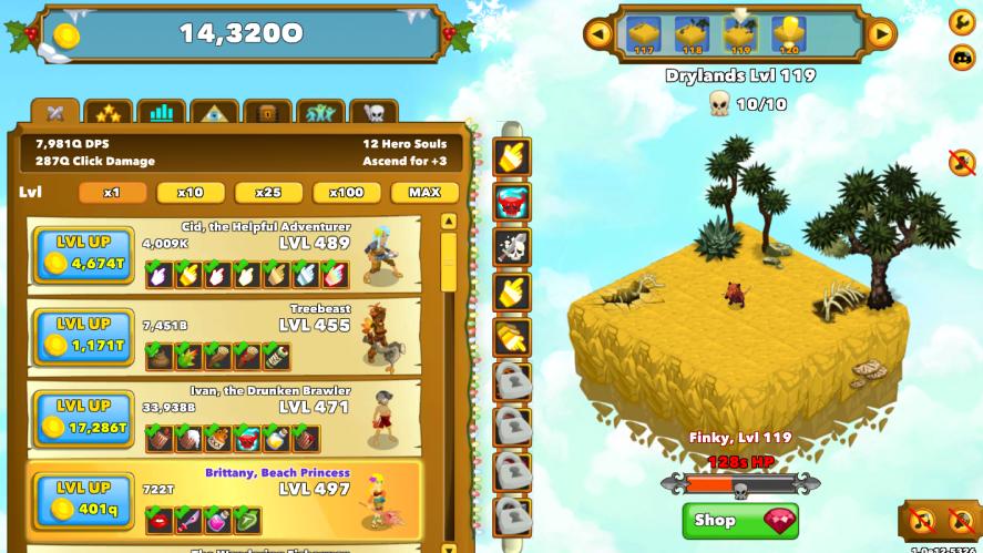 A screenshot of Clicker Heroes gameplay