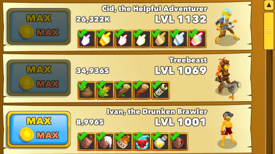 Hero levels in Clicker Heroes