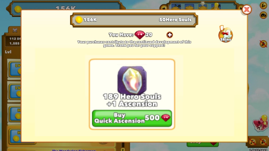 Buying quick ascension in the Ruby shop
