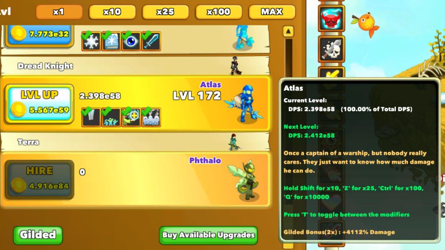 Hero management in Clicker Heroes