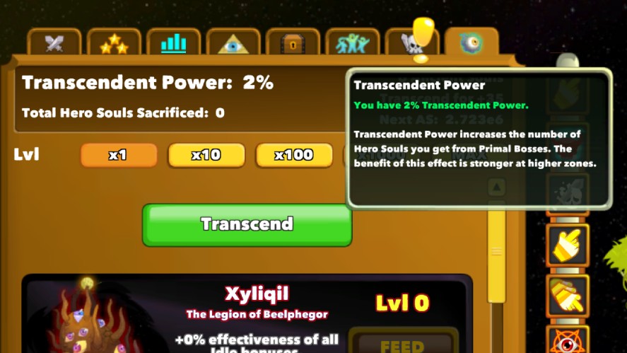 Transcendent power in Clicker Heroes