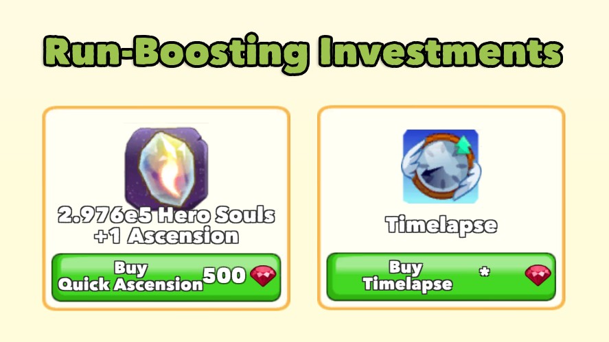Quick Ascension and Timelapse items in the ruby shop