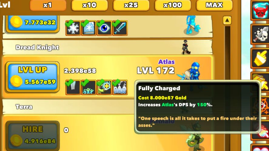 A hero upgrade in Clicker Heroes