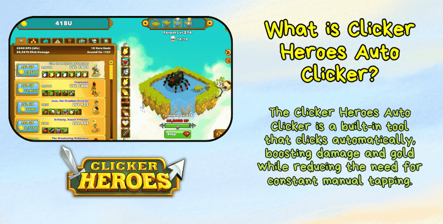 The Clicker Heroes Auto Clicker is a built-in feature that clicks for you, increasing damage and gold without constant tapping.