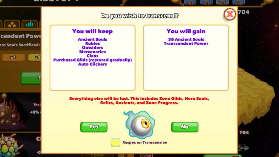 Transcending in Clicker Heroes to earn Ancient Souls