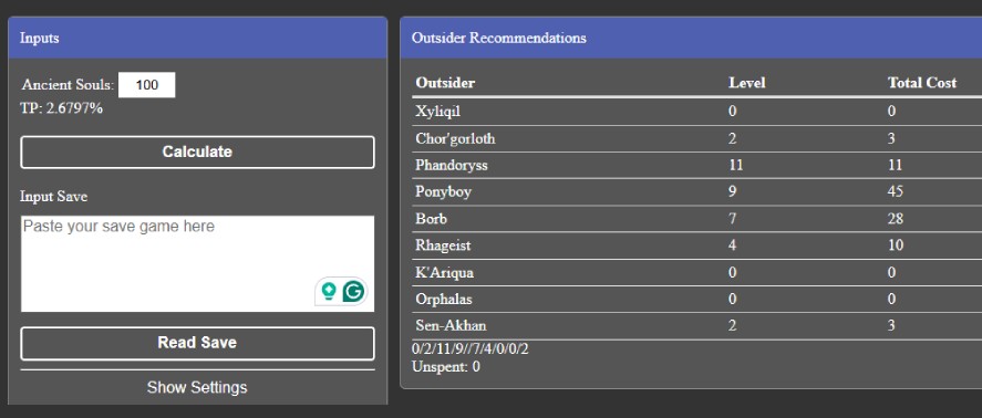 The Outsider calculator
