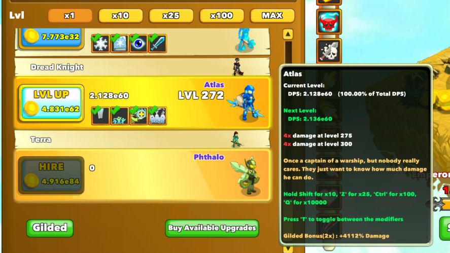 Upgrade Atlas - the hero with the most damage - to defeat primal bosses
